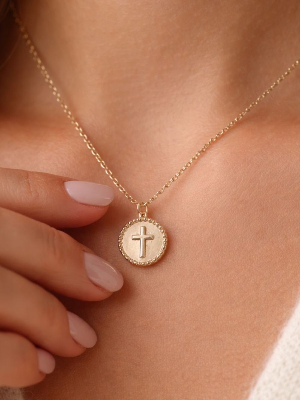 Gold Cross Necklace - Embossed cross